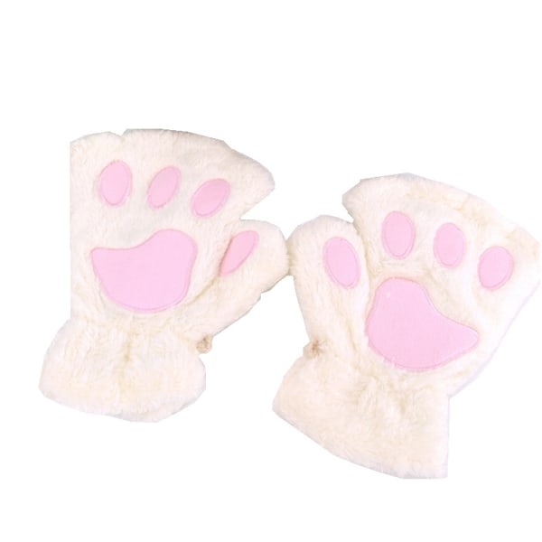 Par Kids Kattklo Mittens Flickor Vinter Varma Mittens Plysch Varma Fingerlösa Mittens Vindtäta Varma Mittens Vit