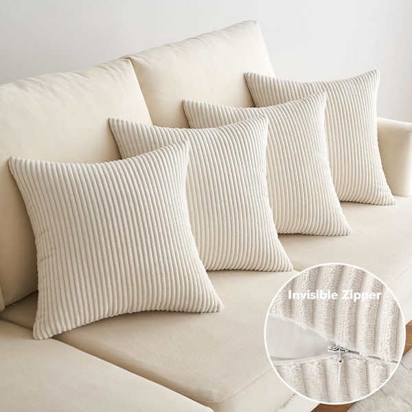Kuddfodral 4-pack 45 x 45 cm för soffa, manchestervar, supermjuk, randig manchestervar, modern dekoration