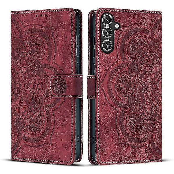 Frosted Læder Etui til Mandala Emed Retro Telefon Rød(FQ) Red For Samsung Galaxy S24 FE 5G