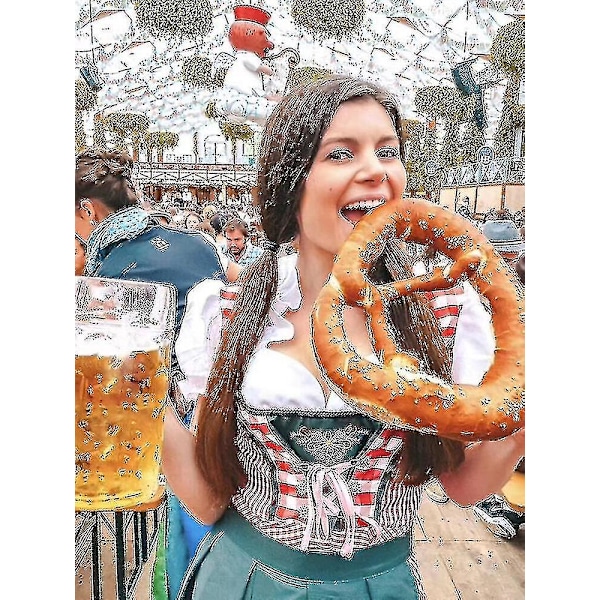 Ny dam Dirndl bayersk kvinnors traditionella klänning öl flicka klänning blus förkläde marinblå Navy blue XL