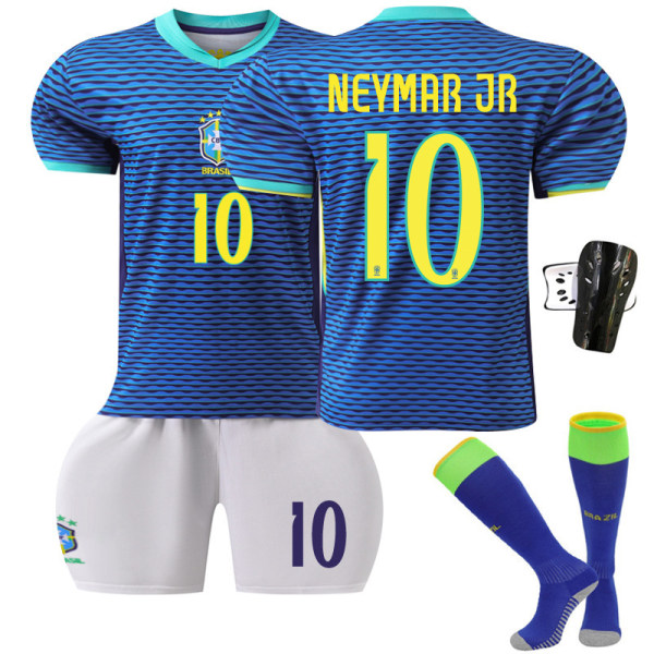 2024 America's Cup fotbollströja set Brasilien bortaställ blå nr 10 Neymar tröja 20 Vinicius No. 10 with socks + protective gear #28