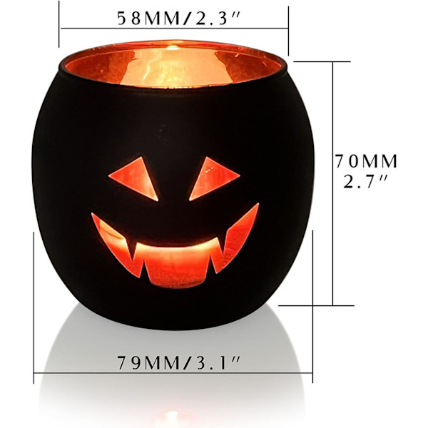 Halloween Borddekoration Set med 6, Jack O Lanterns Svarta Glas Votiv Tealight Ljusstakar, Halloween Dekorationer Inomhus Fest Mantel
