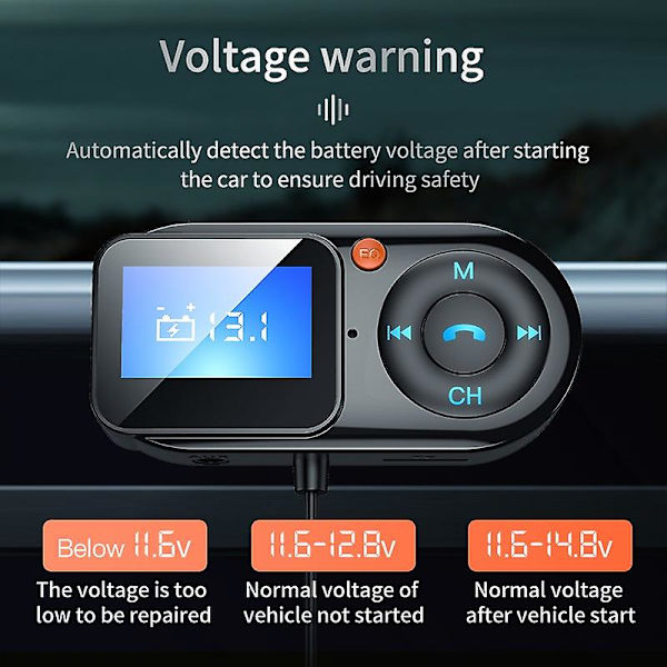 LCD-skærm bil håndfri FM-sender, aux-lyd Mp3-afspiller, USB Type-c Pd hurtigopladning biloplader, bluetooth 5.0 bilsæt