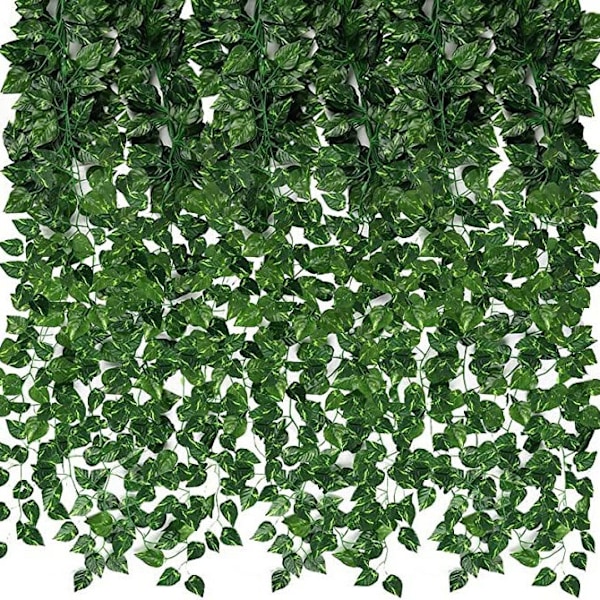 12 stk. kunstig rattan, kunstig efeu, kunstige blade, plastikblomster og plantedekorationer til ophængning color