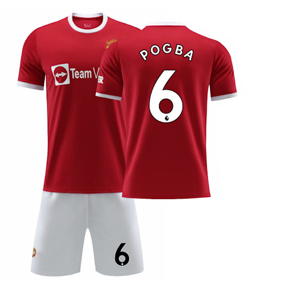 21-22 Nya Red Devils Hemma Nr. 7 Ronaldo Tröja Nr. 6 Pogba Fotbollströja Set Nr. 18 Stjärna med Originalstrumpor 2122 United Home No. 6 26#
