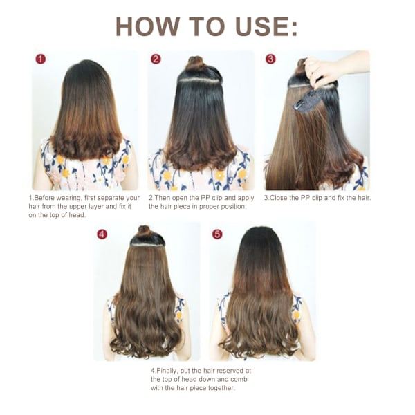 6 stk. Langt Lige Hår Extensions Paryk Sæt 16 Clips Hårstykke Styling Værktøjer 02#