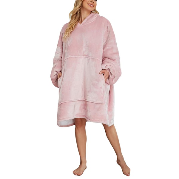 Oversized hettegenser med hette - Koseteppegenser for kvinner - Flanell-genser - Koseteppegenser for voksne - Lys rosa