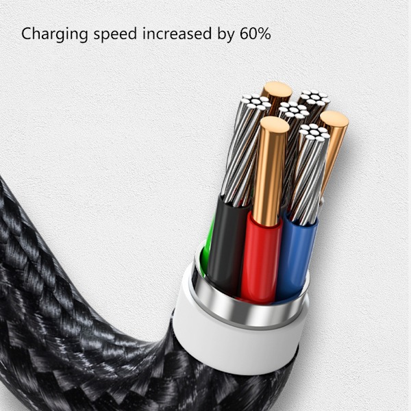 Kompakt USB-C till USB-A Laddnings- och Datakabel 2.4A Laddsladd Tråd 25cm Kort Sladd, Material av Nylon och Aluminiumlegering Black 0.03