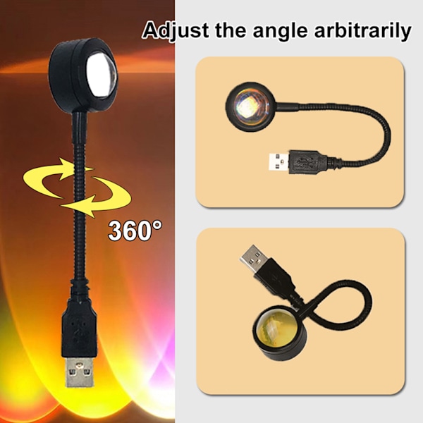 USB Solnedgang Lampe Projektionslampe Værelsesbaggrund Vægstemningslys Farvet Solskin Lampe Til Selfie Fest Hjemmeindretning Violet Blue Light