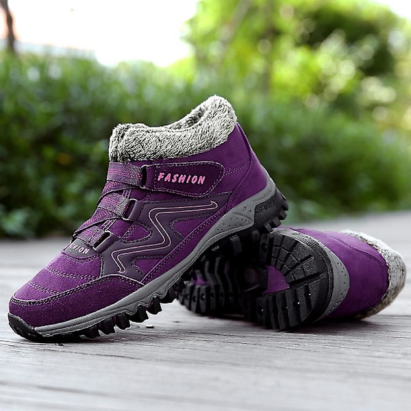 Vanntett snøsko med fôr for kvinner, glipp på, pelsfôret sneakers, vintervarme sko 2K6137 Lilla Purple 36