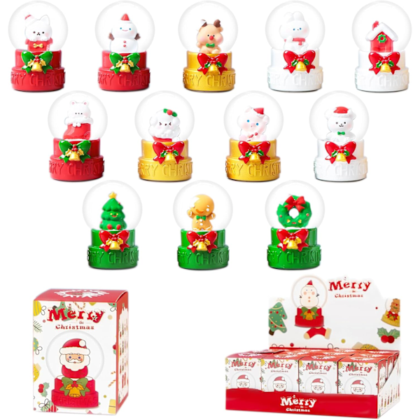 12 st julsnöbollar i blindbox-set, julöverraskningsboxar, mini-snöboll med färgväxlande LED-lampor, söta juldekorationer