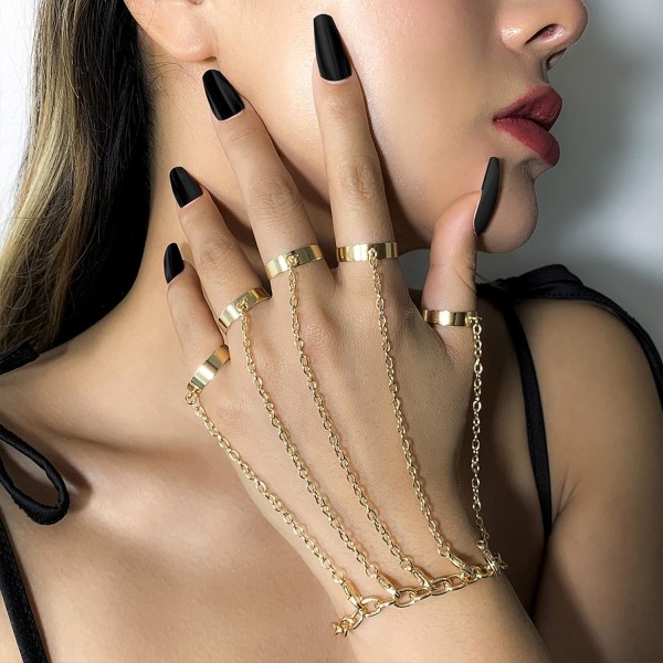 Chain Finger Rings Armband Punk Layered Chain Tofs Armband w