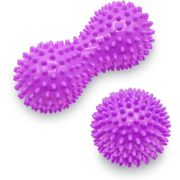 Hård spikad massageboll - Perfekt för plantar fasciit, triggerpunkter, djupvävnad, myofascial release - Designad för att lindra stress Set of 2 (Purple)