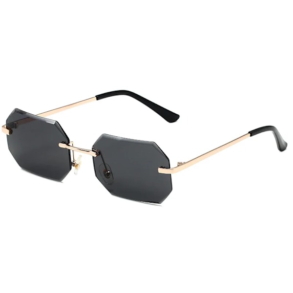 2024 Octagon Solglasögon Metallram Gafas De Sol Trendig Diamantslipad Kant Ramlösa Solglasögon Gold/Grey Pink Octagon Sunglasses