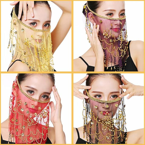 Bukdans slør, Chiffon slør med paljetter og perler Yellow