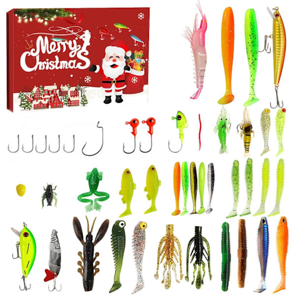 Fiskekalender 2024, Fiske-Adventskalender – 24-dagers Julnedtelling Fiskeutstyrssatt for Mann, Venn 780A