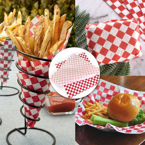 Fedtfrit Papir, 100 stk Mad Burger Indpakningspapir Fedtfrit Fisk og Pommes Frites Hamburger Sandwich Indpakningspapir Rød Trykt