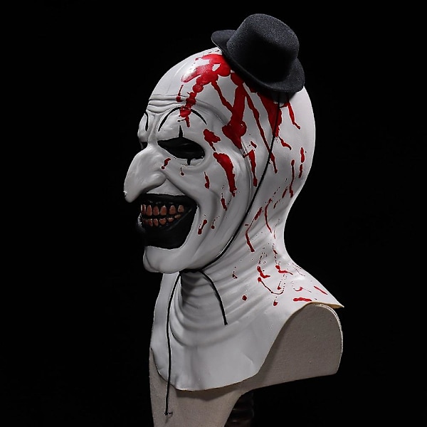 Klovnmaske Blodig Terrifier Kunst Cosplay Gyser Djævel Ond Joker Hat Latex Hjelm Halloween Kostume Rekvisitter Fest White color