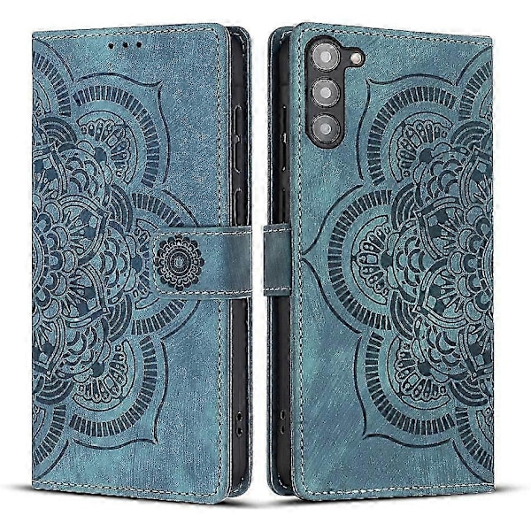 Frosted Læder Etui til Mandala Emed Retro Telefon Blå(FQ) For Samsung Galaxy S23 5G Blue