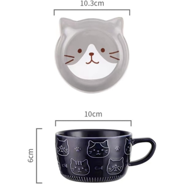 Söt mugg med lock, djur kaffekopp tekopp fat set, födelsedagspresenter Alla hjärtans dag mors dag påsk julklappar (katt)