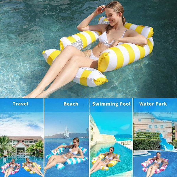 4-i-1 uppblåsbar poolflotte, multifunktionell vattenhängmatta, poolflotte, strandpool-loungestol, gul