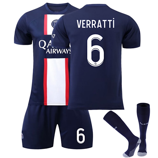 Paris 22/23 Fotballdrakter Barn Hjemmetrening T-skjorte Shorts Dress Adult Kids nyeste fotballtrøyer nye Fotballdrakter VERRATTI 6 VERRATTI 6 L