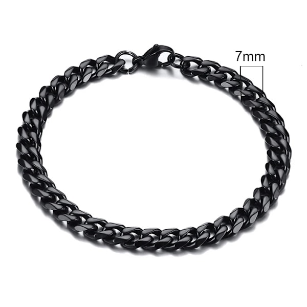 Vnox 3-11Mm Chunky Miami Curb Kedja Armband För Män, Rostfritt Stål Kubanskt Länkkedja Armband Classic Punk Tunga Man Smycken 7mm Svart