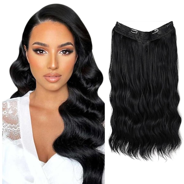 Halo Hår Extensions Usynlig Tråd Bølgete Krøllete Langt Syntetisk Hår For Kvinner Justerbart Hodebånd - Perfekt 1B 1B 1B 24 inches
