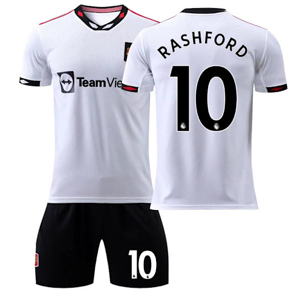 22-23 Red Devils vierasvalkoinen pelipaita nro 7 Ronaldo jalkapalloasu 25 Sancho 10 Rashford lasten puku sukkineen Man L Away No. 10 No Socks L