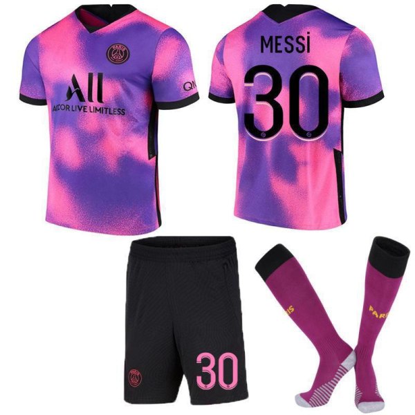 2021 Brasilien L tredje borta rosa nr 7 Mbappe fotbollströja nr 4 Ramos tröja nr 30 Messi dräkt No. 30 Messi purple socks L#