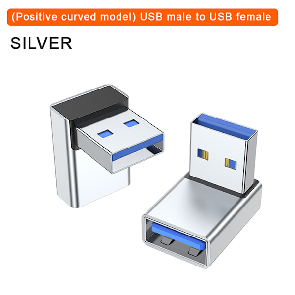 90 astetta vasemmalle, oikealle, ylös ja alas kulma USB 3.0 A uros naaras Ex hopea Silver 1