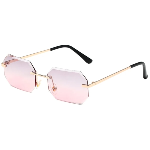 2024 Octagon aurinkolasit Metallirunko Gafas De Sol Trendikäs timanttileikattu reuna Kehyksetön aurinkolasit Gold/Grey Pink Octagon Sunglasses