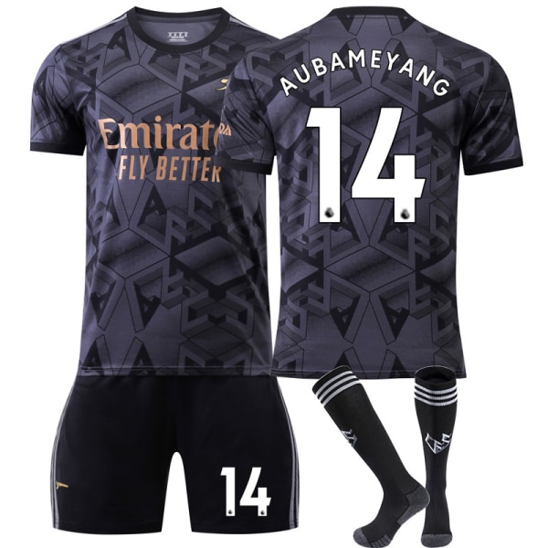 Fotballdraktsett Arsenal borte svart nr. 7 Saka 9 Lacazette 19 Pepe 14 Aubameyang 22-23 Size 14 with socks M