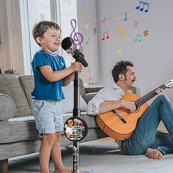 Elektrisk Mikrofon för Barn med Justerbart Stativ, Karaoke Maskin med Ljus, Flickor och Pojkar Black