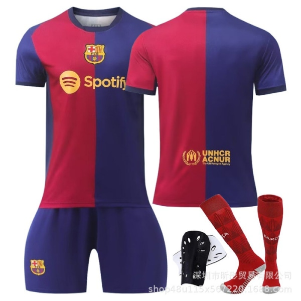 Ny 24-25 Barcelona fotbollsdräkt 8 Pedri 9 Lewandowski 30 Gavi 10 Messi jerseydräkt för vuxna No number + socks guard Size 18 is suitable for heights