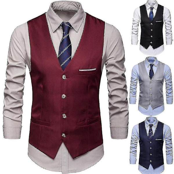 Plus Size Mænds Ensfarvet Suit Vest Enkeltbrystet Forretningsvest - WELLNGS Sort Black 5XL