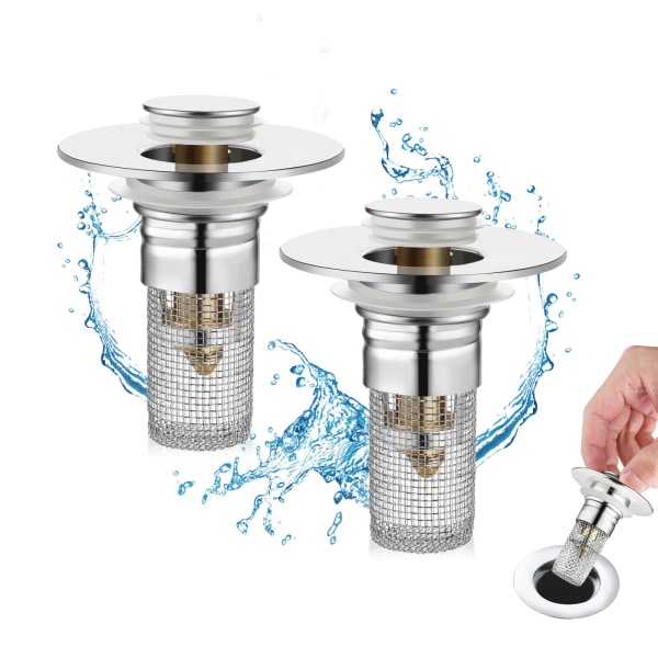 Badrumsvaskpropp: Universal avloppsfilter med hårsil - Pop Up-propp ersättning för amerikanska handfat 2pcs