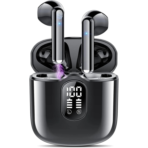 Trådlösa hörlurar - Bluetooth 5.3-hörlurar med HiFi-stereo - Brusreducerande mikrofon för klara samtal - 30H speltid - Pekkontroll Black