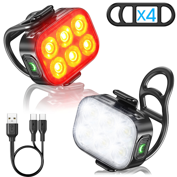 Genopladeligt cykellygtesæt Super Bright - USB Genopladeligt 350 Lumen Super Bright Vandtæt cykellys LED-baglygte foran og bagpå a3