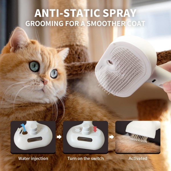 Spray Cat Brush fjerner statisk Flying Pet Grooming Brush fjerner floker og løst hår fra lang- og korthårede hunder og katter