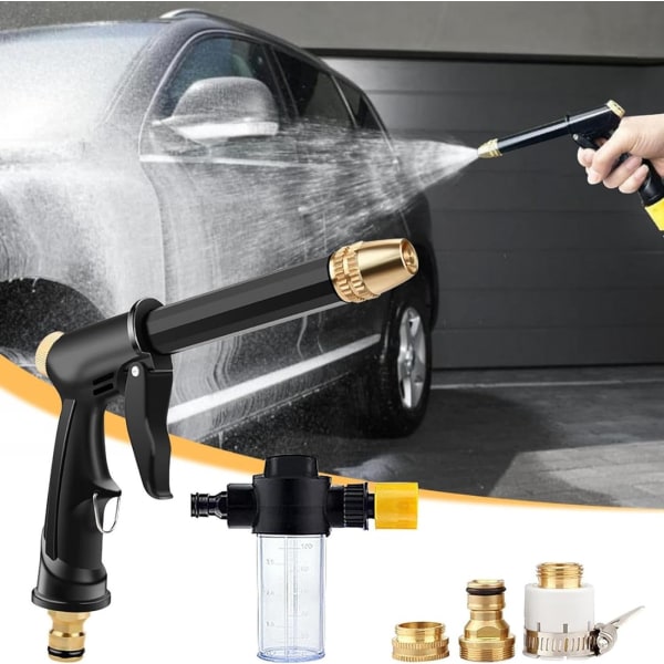 Multifunksjons høytrykksvannsprøytepistol - bilvask og hageverktøy med tre koblinger - ideell for bilvask og utendørs bruk