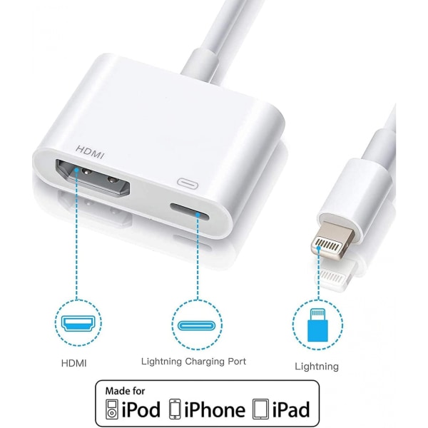 Apple Lightning - HDMI-sovitin - 1080P video- ja äänisynkronointimuunnin iPhonelle, iPadille HDTV:ksi, projektori