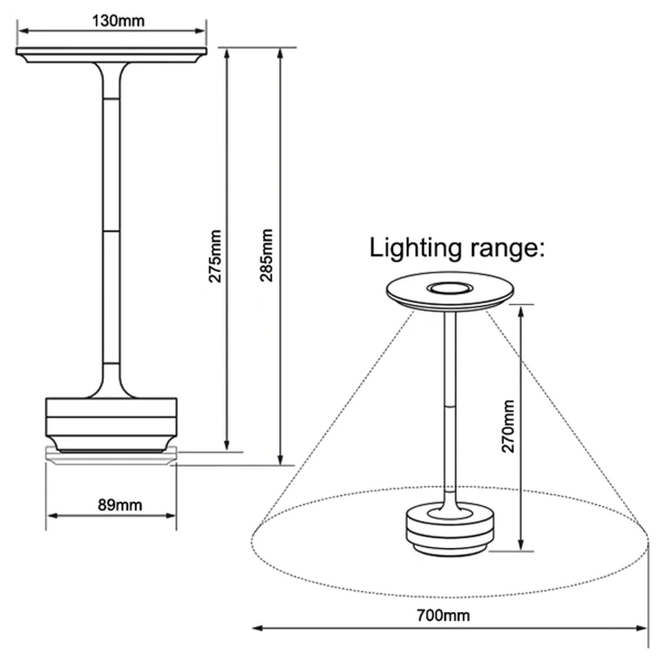 Sladdlös metallisk bordslampa, I-formad dimbar, uppladdningsbar vattentät skrivbordslampa, LED-dekorativa lampor med beröringskontroll Silver