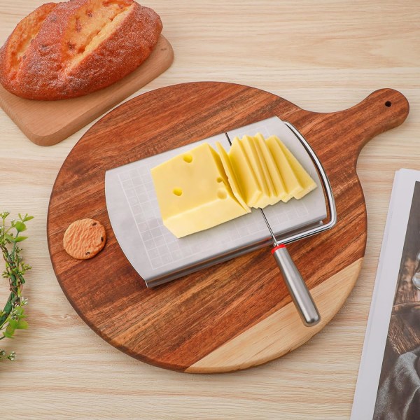 Osteskjærer i rustfritt stål med nøyaktig størrelsesskala - Flerbruksskjærebrett for ost, smør og mer