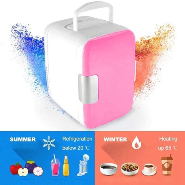4L miniautojääkaappipöytälevy, sähköinen pieni jäähdytin, kannettava jääkaappiauto Pink