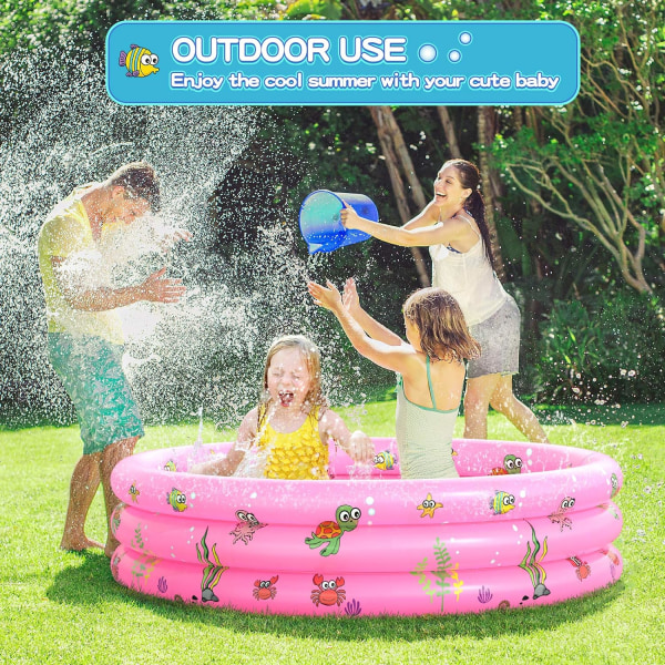 Bærbar rund oppustelig babyswimmingpool: Indendørs/Udendørs Småbørnslegecenter - Børnebassin til børn/piger/drenge Pink x130cm