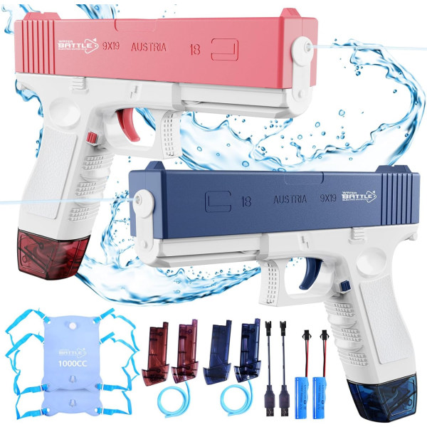 2-Pack elektriske vandpistoler: Sjovt for alle aldre! Stor kapacitet, lang rækkevidde - perfekt til sommerfester. Fantastisk gave til børn og voksne