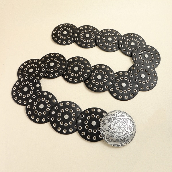 Bälte, kvinnors runda spänne bälte vackert ihåligt bälte goth style byxor dekoration tonåring flickor bälte klädtillbehör Ancient silver red brown B style 115cm
