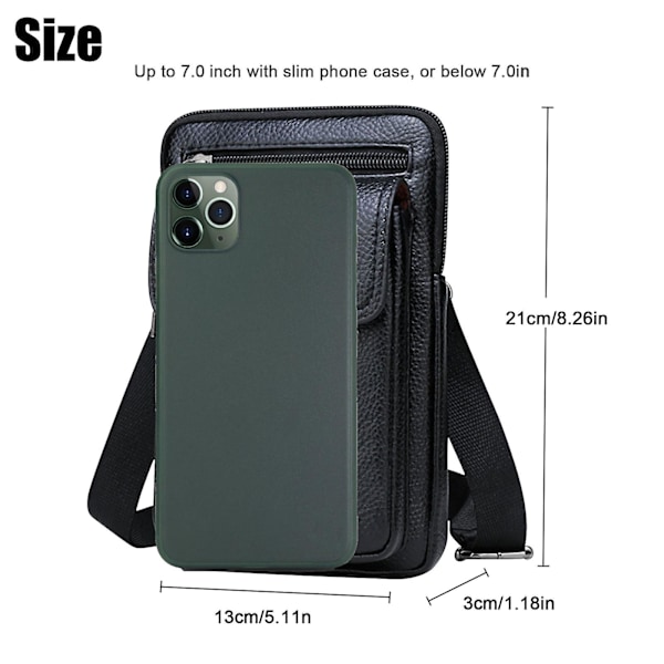 Mobilskal i läder för män Mobilväska Crossbody Mobilväska Handväska med justerbar axelrem Passar iPhone 13 12 11 Pr