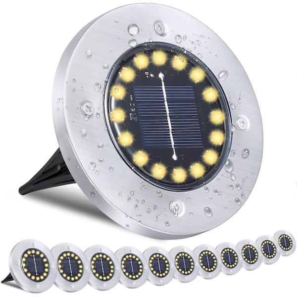 12 stk vandtætte solcellejordlys - opgraderet 16LED lyse udendørs havelys til stien, gården, græsplænen, terrassen, gangbroen - Solar Disk Lights Warm Light 12 Pack